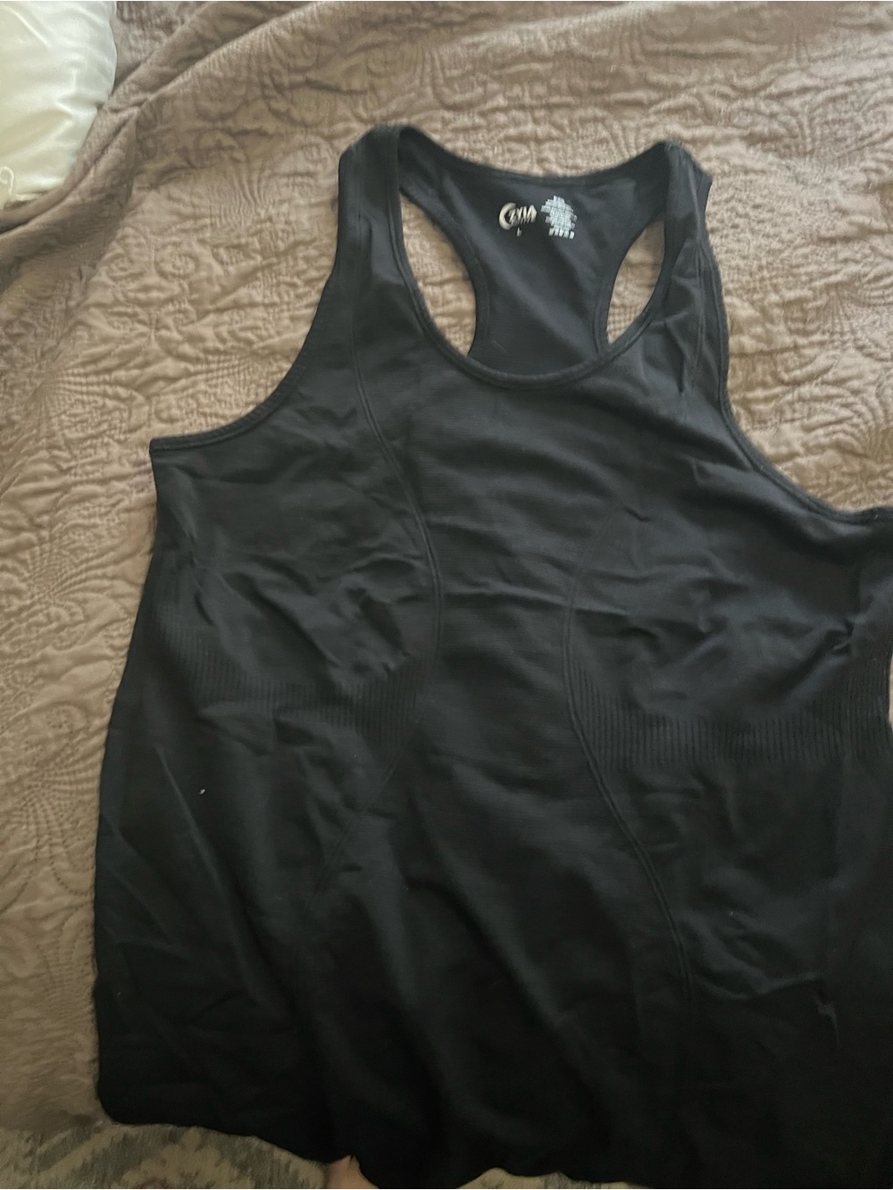 ZYIA Active Copper Charged racerback tank in classic black, size Large.